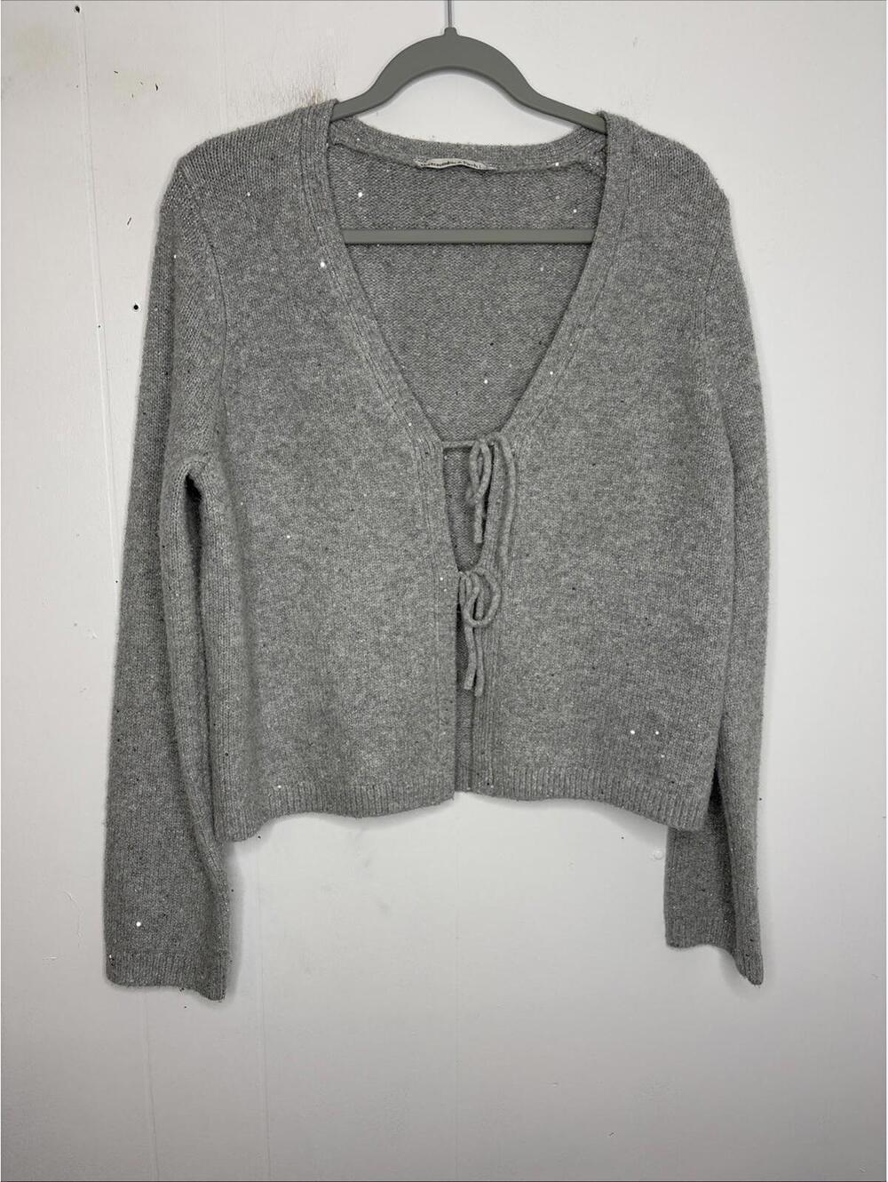 Abercrombie And Fitch Sweater Womens L Sequin Tie Front Cropped Delicate Soft